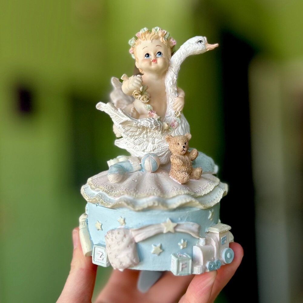 VTG 3D Baby + Swan Whimsical Dainty Figurine Textured Accent